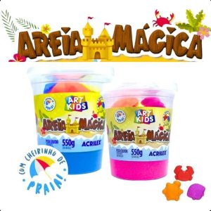 Areia Mágica Cinética +3 Forminhas Brinquedo Infantil Art Kids 550G – Massinha Infantil Areia Divertida Colorida Natural Modelar | Massinha Brinquedos Massinha