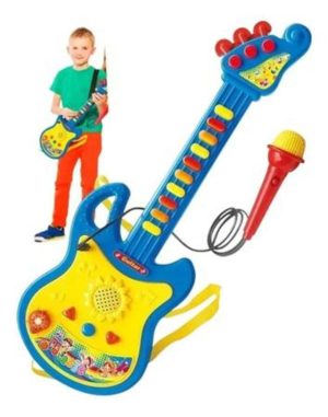 Guitarra Infantil Criança C Microfone P Cantar C Som E Luz | Instrumento Musical Brinquedos Instrumento Musical