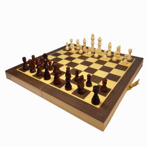 Jogo De Xadrez E Damas Tabuleiro E Peças De Madeira Grande Dobrável Escolar Educativo Oficial Profissional 35X35 | Brinquedos Clássicos Brincadeiras de Faz de Conta Brincadeiras de Faz de Conta