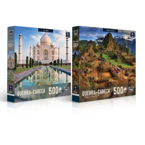 Kit 2 Quebra-Cabeças 500 Peças- Machu Picchu E Taj Mahal | Quebra-Cabeça Brinquedos Quebra-Cabeça