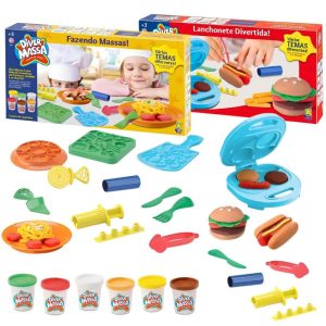 Kit De Massinhas De Modelar Infantil Com Acessórios E Moldes De Comidinhas Massas E Hamburguer Para Crianças | Massinha Brinquedos Massinha