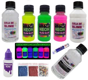 Kit Fazer Slime Colas Neon Luz Negra Novidade | Slime e Amoeba Brinquedos Slime e Amoeba