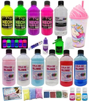 Kit Para Brincar De Fazer Slime Com Colas Clear E Colas Neon Lançamento – Ine Slime | Slime e Amoeba Brinquedos Slime e Amoeba