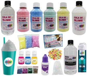 Kit Slime Para Fazer Junto Com Seus Filhos + Copo Azul | Slime e Amoeba Brinquedos Slime e Amoeba