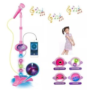 Microfone Infantil Com Pedestal Rosa Karaokê Conecta Celular | Instrumento Musical Brinquedos Instrumento Musical