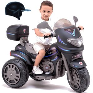 Moto Eletrica Sprint Turbo 12V Com Capacete Preta Boy | Mini Veículos Brinquedos Mini Veículos