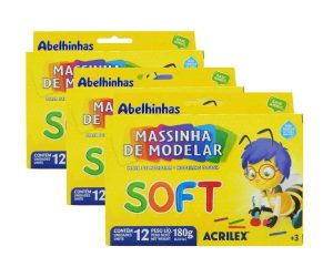 Massa De Modelar 12 Cores Soft Kit 3 Caixas 180G Infantil Escolar Massinha Macia Atoxica Base Amido | Massinha Brinquedos Massinha