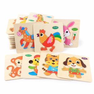 Kit 3 Quebra-Cabeça De Madeira 3D Desenho De Animais Brinquedo Infantil | Quebra-Cabeça Brinquedos Quebra-Cabeça